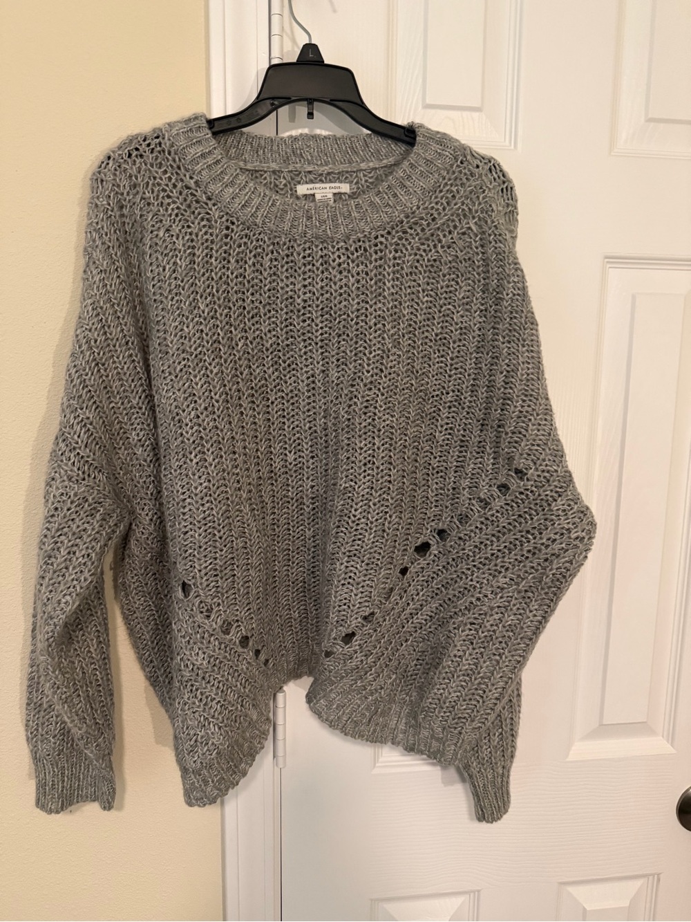 American Eagle Outfitters Gray Open-Stitch Crew Sweater